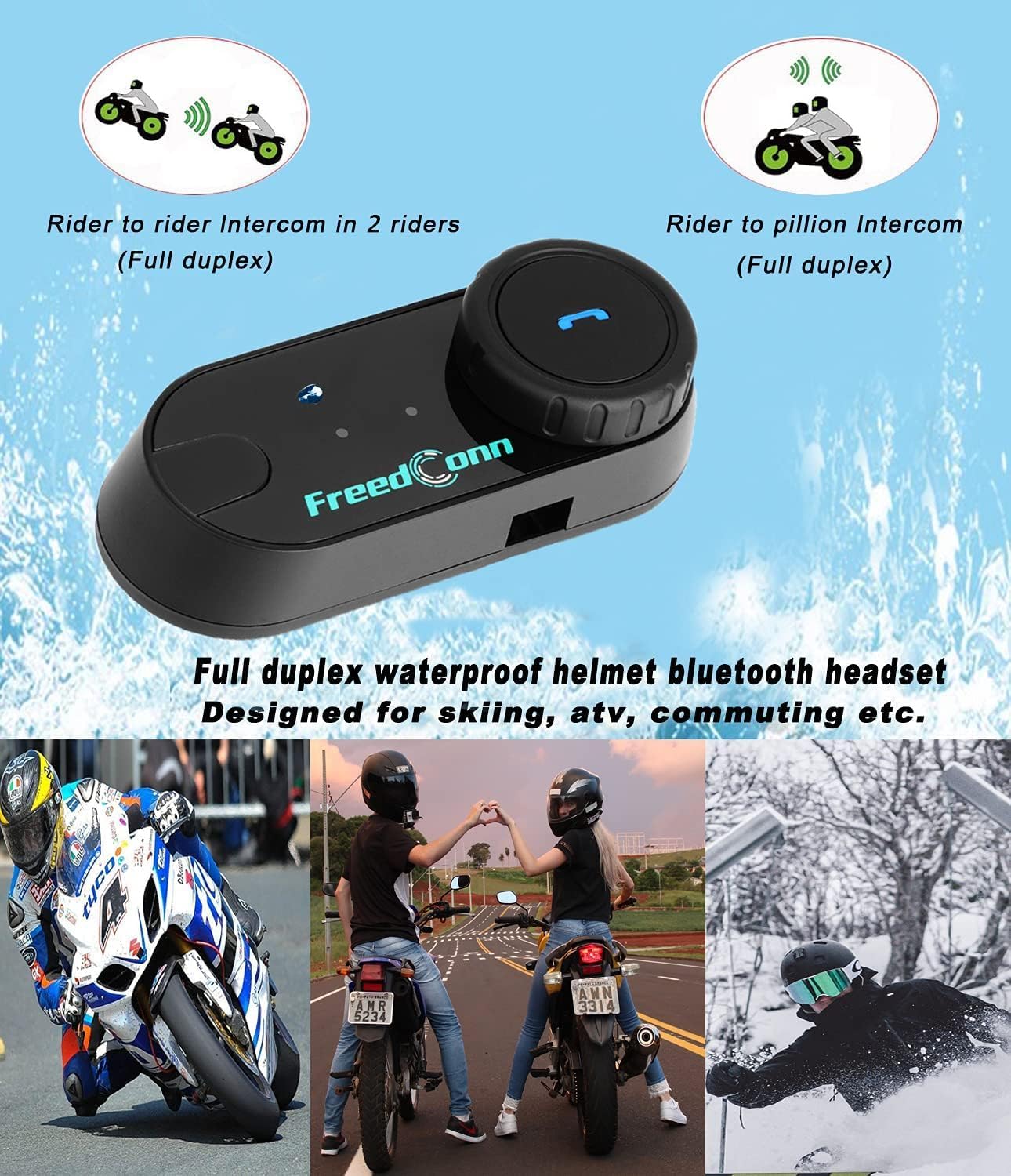 FreedConn Motorcycle Helmet Bluetooth Headset,TCOM VB with Music Sharing 2-Riders 800M Universal Intercom Communication Systems,Waterproof Motobike Interphone/FM/Siri/BT5.0/2 in 1 Mic for All Helmets