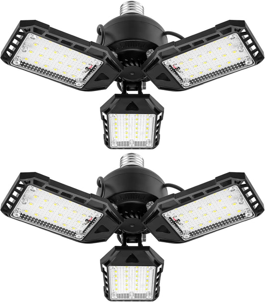 LED Garage Lights 2 Pack -80W, 8000LM 6500K Led Shop Light with 3 Deformable Panels, Basement Barn Light Garage Ceiling Lights, E26 for Garage, Warehouse, Shop, Basement