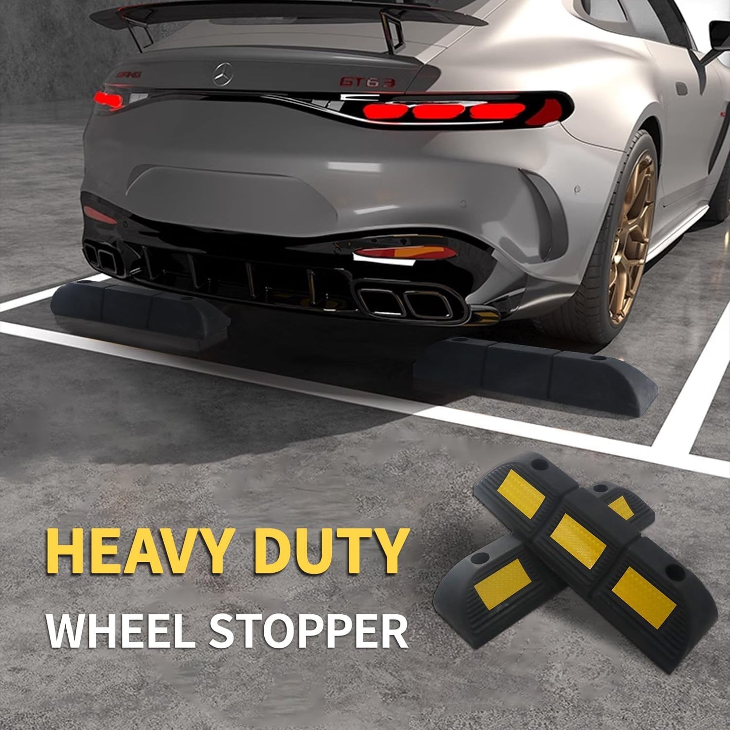 Parking Stopper for Garage Parking Aid 1 Pack Block, Car Truck Curb Floor Parking Lot Wheel Tire Stops Bumpers with Bolt Installation, Rubber Vehicles Aid Gadgets