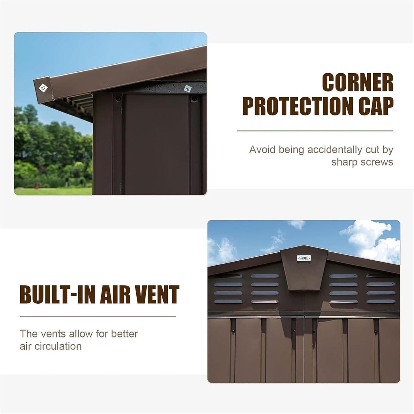 IKERY Metal Storage Shed 10' x 8' with Double Lockable Doors - Large Garden & Backyard Tool Shed for Bikes, Weather-Resistant - Brown