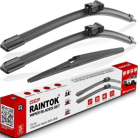 Windshield Wiper Blades Replacement for Chevrolet Chevy Spark 2013 2014 2015 Original Factory Quality Front Rear Wipers Blade Set for My Car - 24" 16" 12" (Pack of 3)