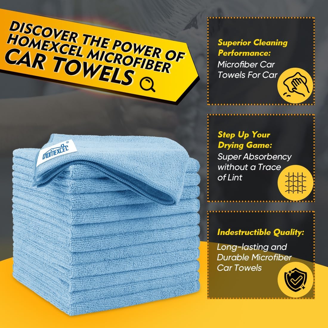 HOMEXCEL Blue Microfiber Cleaning Cloth 150 Pack, 12.5 x 12.5 inch Microfiber Towels for Cars, Ultra Absorbent Car Washing Cloth Cleaning Rags for Car Kitchen Window