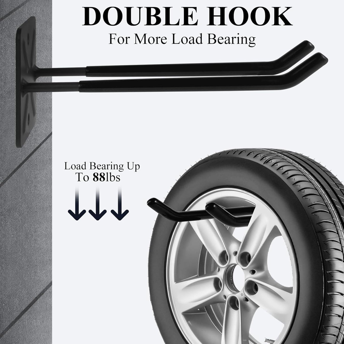 Steel Garage Storage Hooks Wall Tool Organizer, 12.4 Inch Garage Hook Heavy Duty Utility Storage Hangers Black for Ladders, Chairs, Garden Tools, Set of 4