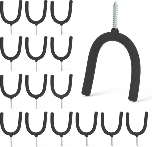 HUHOLE Screw in U Hook, Black, 16PC, Shovel Holder Wall Mount, U Hooks for Hanging Garden Tools