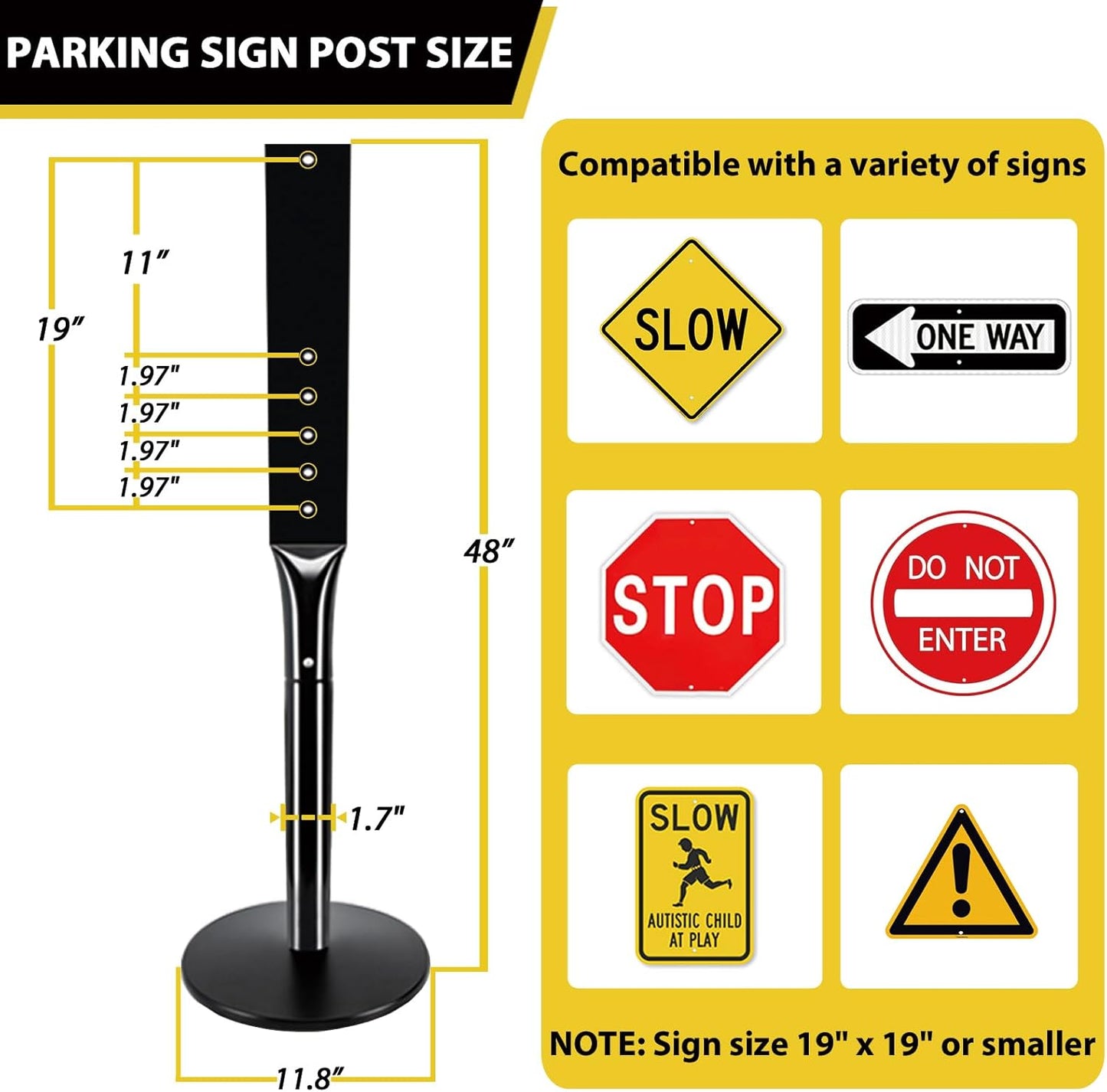 Parking Sign Post with Base - 15 Lbs Heavy Duty Parking Sign Stand for Hanging Traffic Construction Street Warning Notice, Movable Black Cast Iron Base Stand for Outdoor Use, 1 Pack