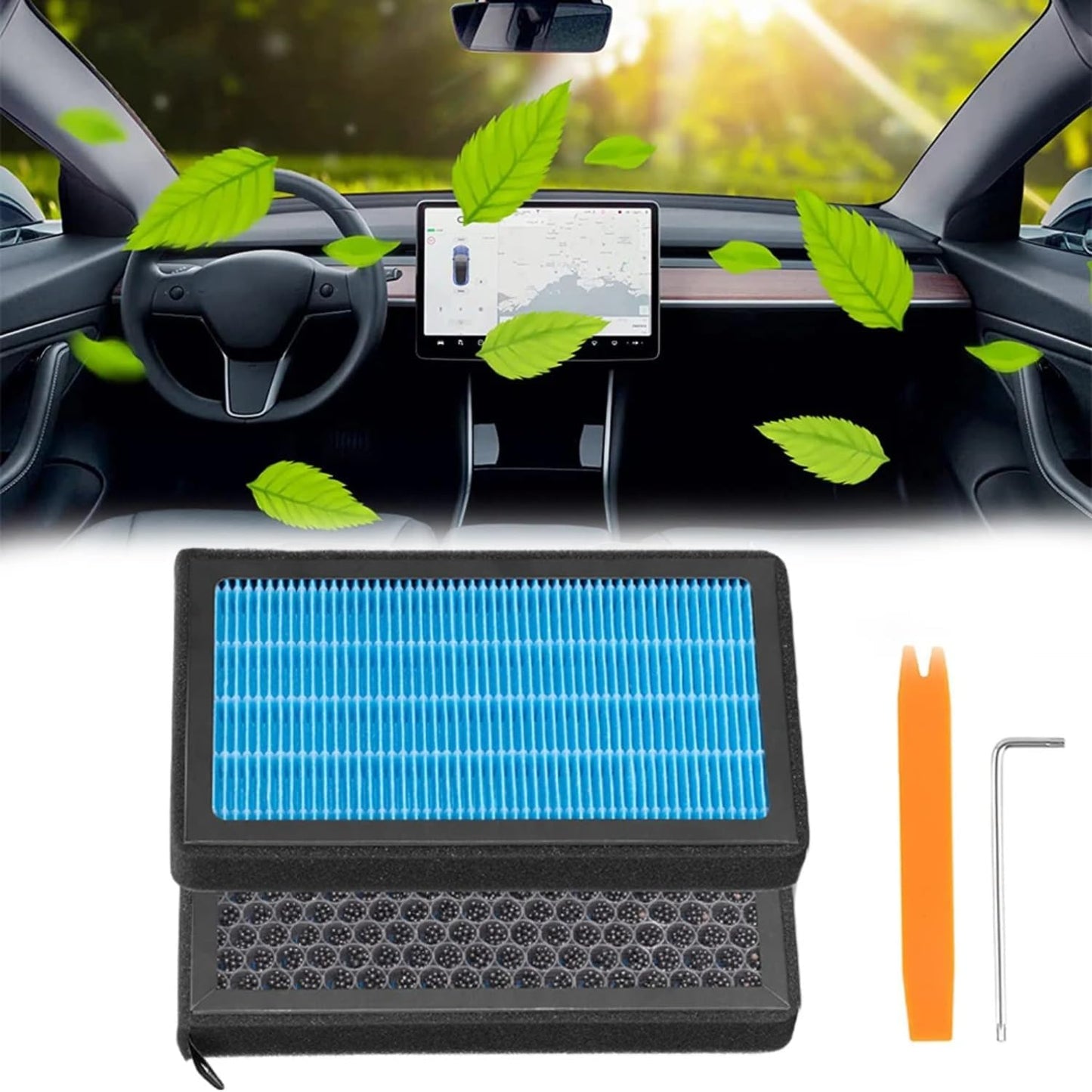 Tesla Model 3 Model Y Cabin Air Filter HEPA Replacement Filter Activated Carbon Tesla Accessories Set of 2 for 2016-2024 Model Y Model 3 (1Pack)