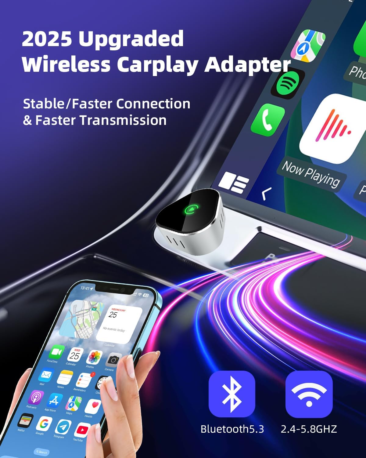 Wireless CarPlay Adapter for iPhone, Mini USB Design Apple CarPlay Adapter Audi/BMW/Benz Cars Converts Wired to Wireless Car Play Plug-and-Play, Compatible with OEM Wired CarPlay Vehicles & iOS 10+
