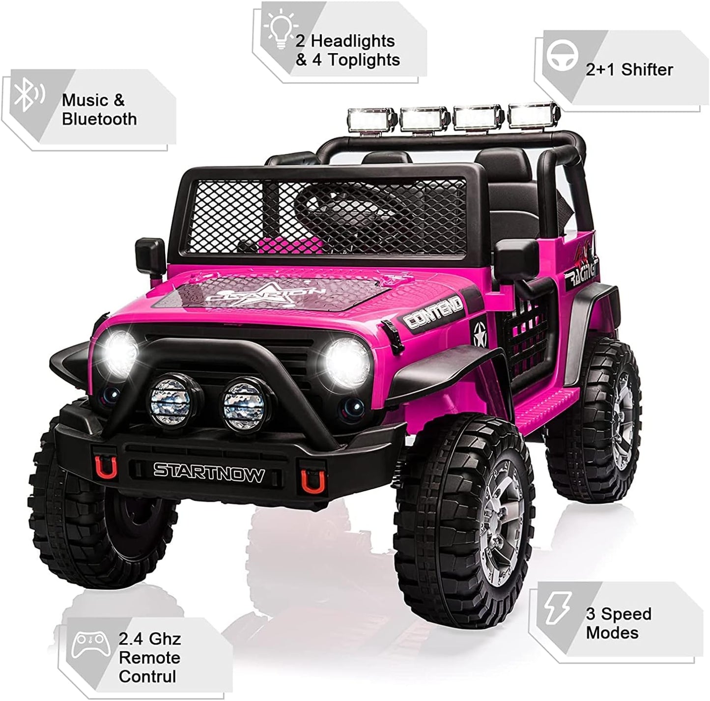 2-Seat Kids Ride on Truck Car, 12V Battery Powered Electric Vehicle with Remote, Electric Car for Kids/Toddlers w/Spring Suspension, LED Light, Music, MP3, 2 Doors, 3 Speeds, (Pink)