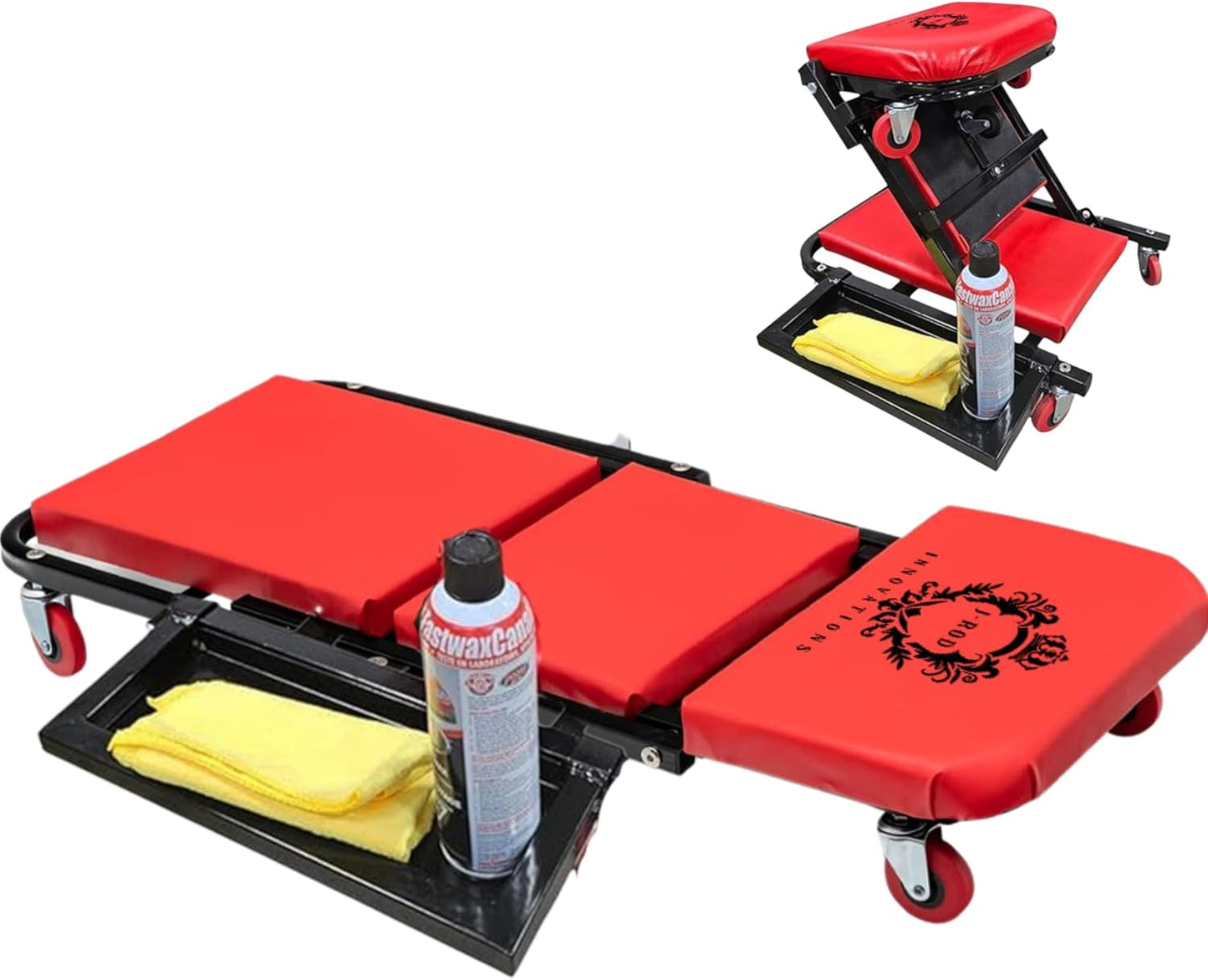 40" Mechanics Creeper Z fold with Side Tool Tray, 3 in 1 Low Profile,7pc-2.5" (360°) Swivel castors, Heavy Duty 450lb Laying Capacity 300lbs Seated, Home and Garage,