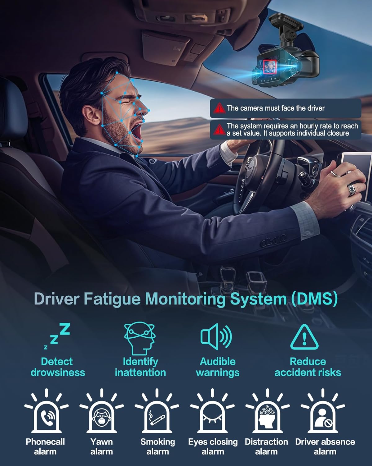 AI Dash Cam Front Rear Inside, 4 Channel 3k+1080P*3 Dashcam with Smart Driving Monitor System, 360° View Car Cameras 5GHz Wi-Fi GPS, Camera for Car Night Vision 128GB SD Card, 24H Parking Mode N700Pro