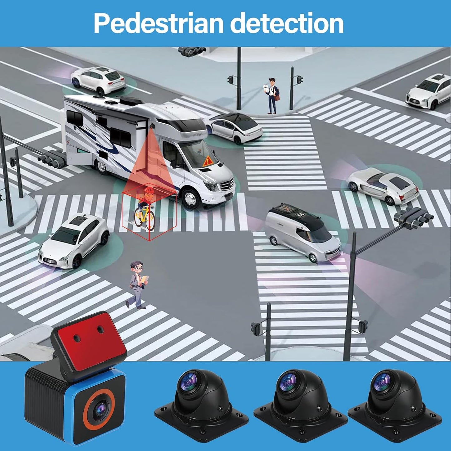 6CH RV Camera System 4G WiFi Live View GPS Tracking 10.1" AI Touch Screen Monitor with 4 Pieces 1080P Waterproof Night Vision Front Side Backup Camera Sentry Mode Blind Spot Pedestrian Detection