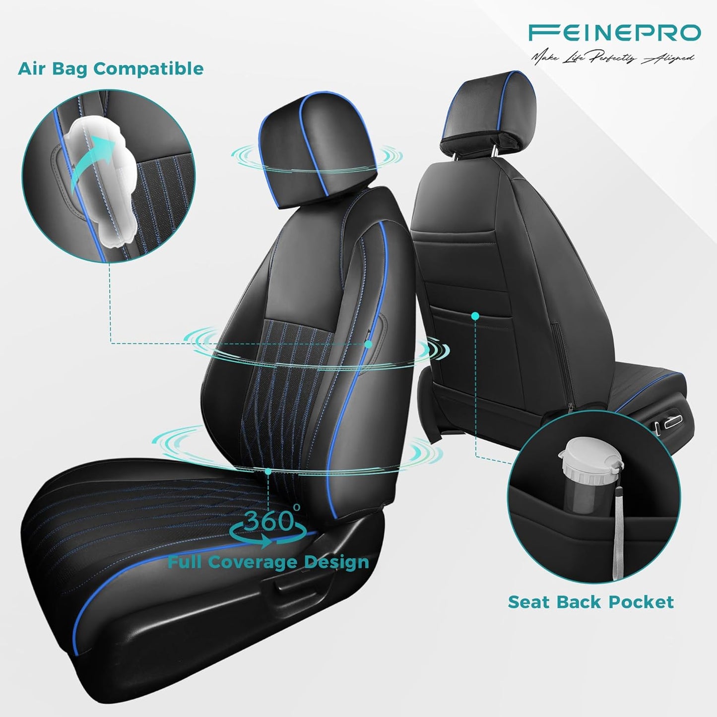 Seat Covers for Honda Civic Sedan 4DR Sedan EX 2022 2023 2024 2025.Faux Leather Car Seats Cover Full Set (Rear Row 40/60 Split & Folding Backrest)-BlackBlue