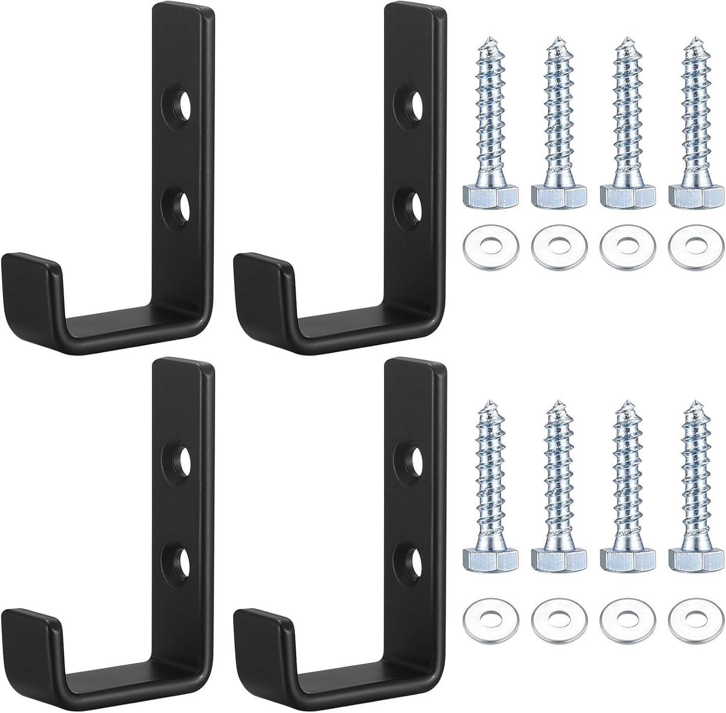 Heavy Duty Garage Hooks for Hanging, 4pcs Black Garage Storage Wall Mount J Hook Heavy Duty, J Utility Hooks for Extension Cord Tool Cable, Clothes, Keys Hook (4Pcs)