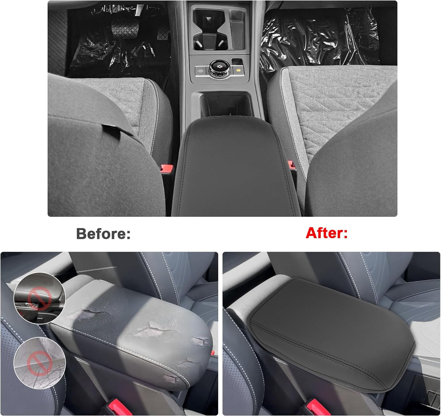 SXCY for 2025 VW Tiguan Armrest Cover for 2025 Volkswagen Tiguan Accessories 2025 Tiguan Center Console Cover 2025 Tiguan Middle Console Cover (Thin Cover with Black Line)