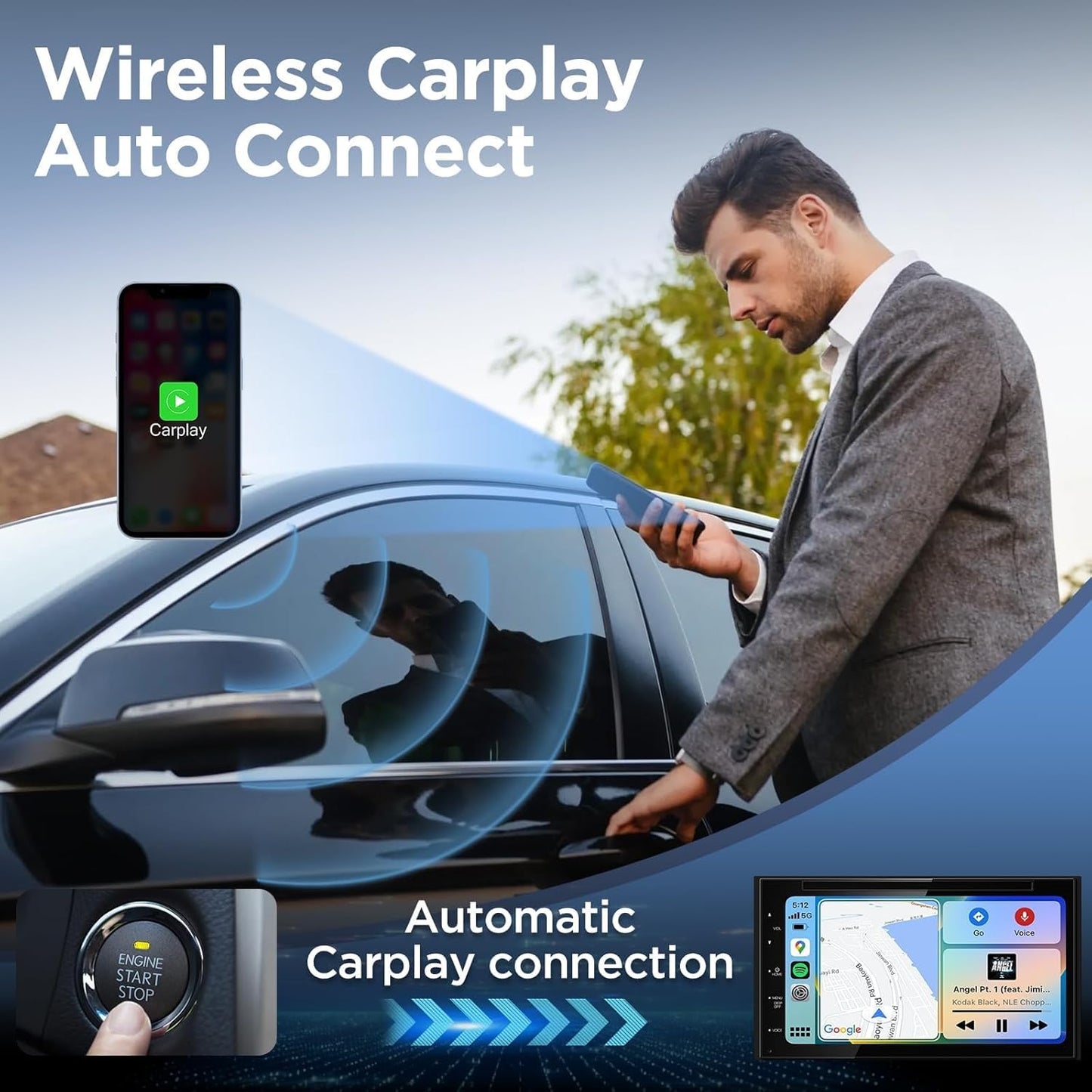 Wireless Carplay Adapter Small Car Play Dongle Mini CarPlay Wireless Adapter for Apple for iPhone iOS 11+ for OEM Wired Car Model 2017+, Black, U2C-AIR Pro