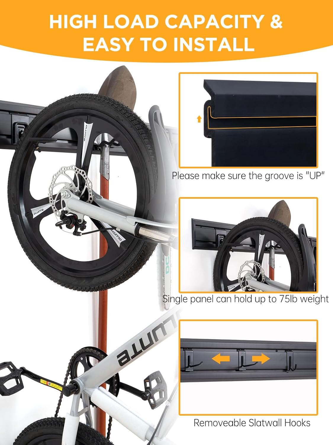 Slatwall Panels Garage Tool Organizer Wall Mount Garage Slat Wall Storage Systems, Bike Storage Rack Garage Organizers and Storage PVC Wall Panels Slat Wall Paneling