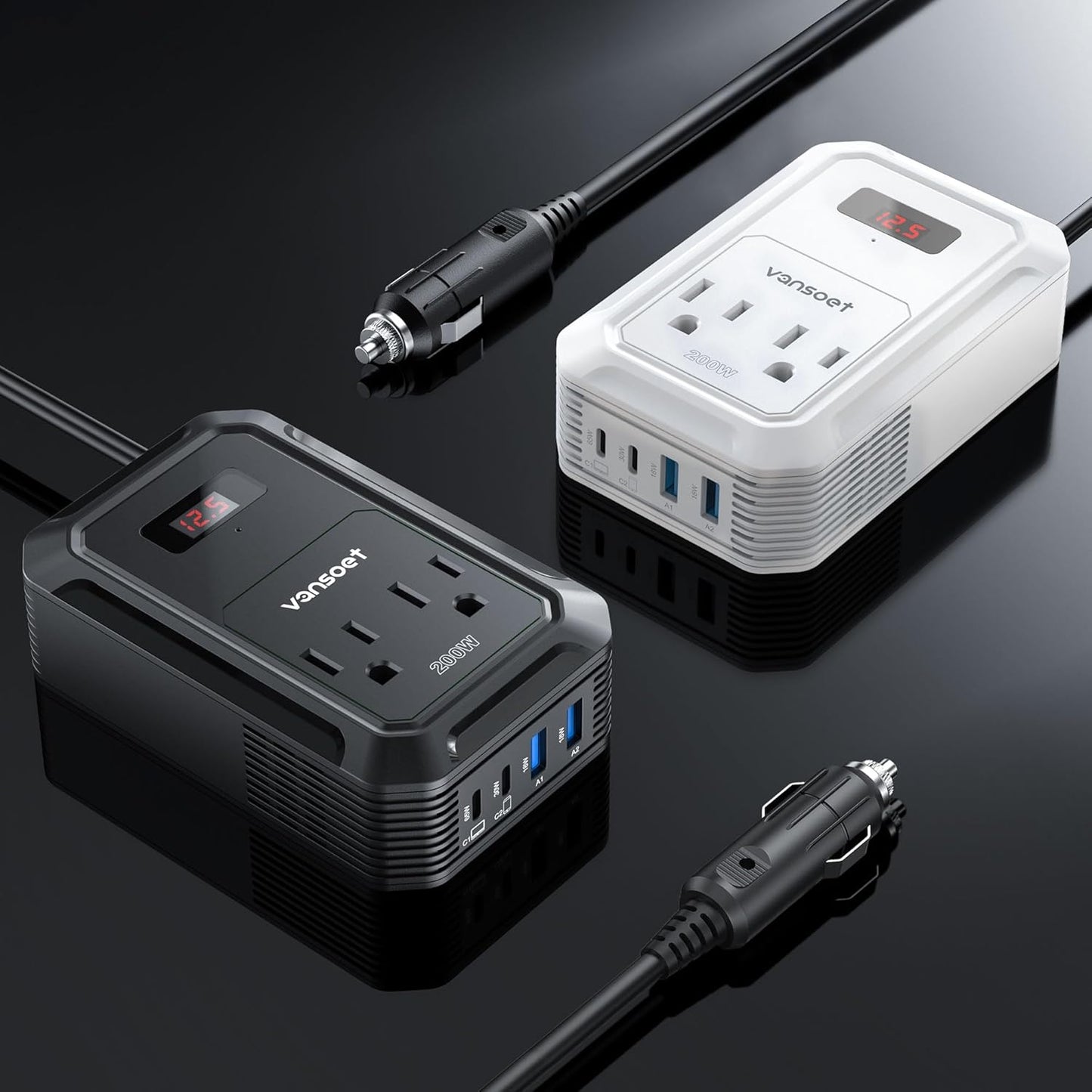 200W Car Power Inverter DC 12V to 110V AC Inverter with PD 65W/30W USB C & 2 QC 18W USB Ports & 2 AC Outlets,Car Pluɡ Adapter Outlet for Laptop/Phone/Road Trip