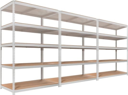 HOMEDANT White 5 Tier Laminated Boltless Heavy Duty Garage Storage Adjustable Wide Size Metal Shelving Unit Utility Rack Shelves Organization Shelf Shed Warehouse 47.7" W x 24.1" D x 71.3" H 3Pack