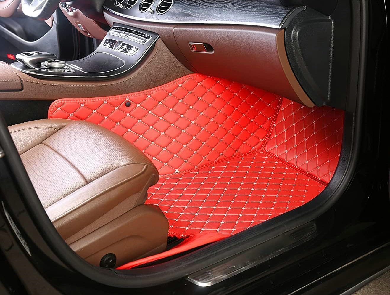 Custom Artificial Leather Waterproof All-Weather Car Floor Mats Fit for 99% Sedan SUV Sports Car Vehicle Car Mat (Beige)