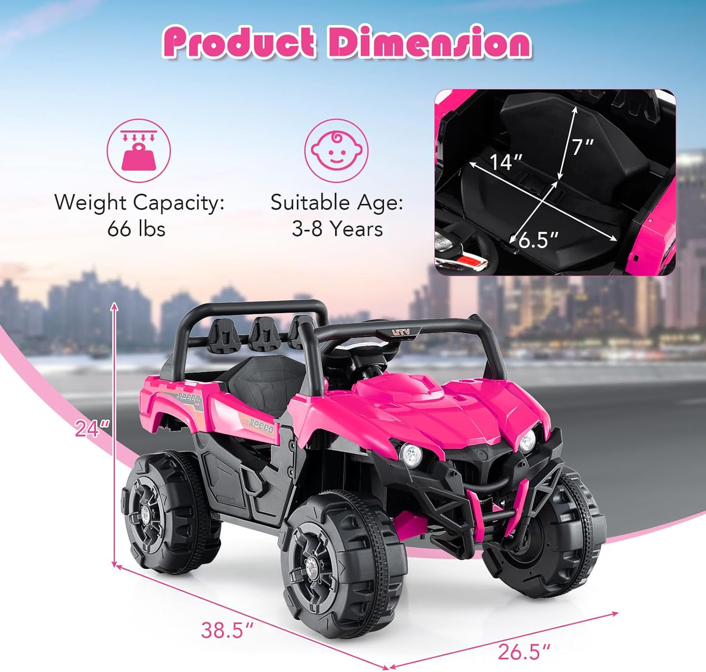OLAKIDS 12V Ride on Car UTV, Battery Powered Off-Road Kids Electric Vehicles with Remote Control, Music, Horn, MP3, Lights, 3 Speeds, Soft Start, Ride on Truck for Boys Girls (Pink)