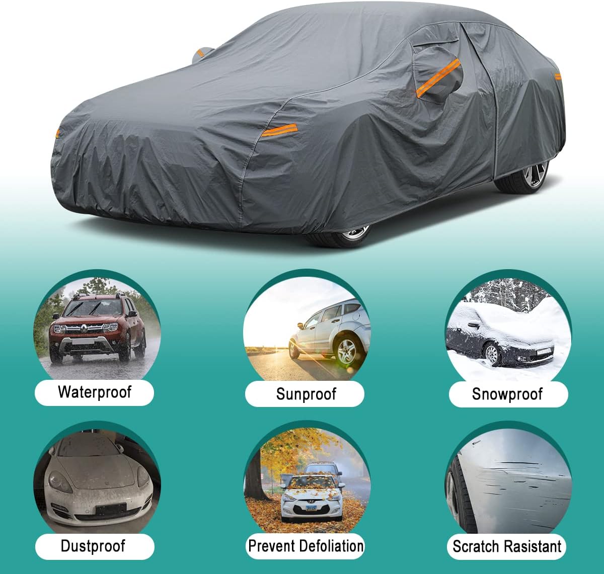 Premium Car Cover Custom Fit Mazda 3 Sedan (2003-2025), 16 Layers Heavy Duty Car Cover Waterproof All Weather with Zipper Door for Sun Rain Snow Dust Uv Protection