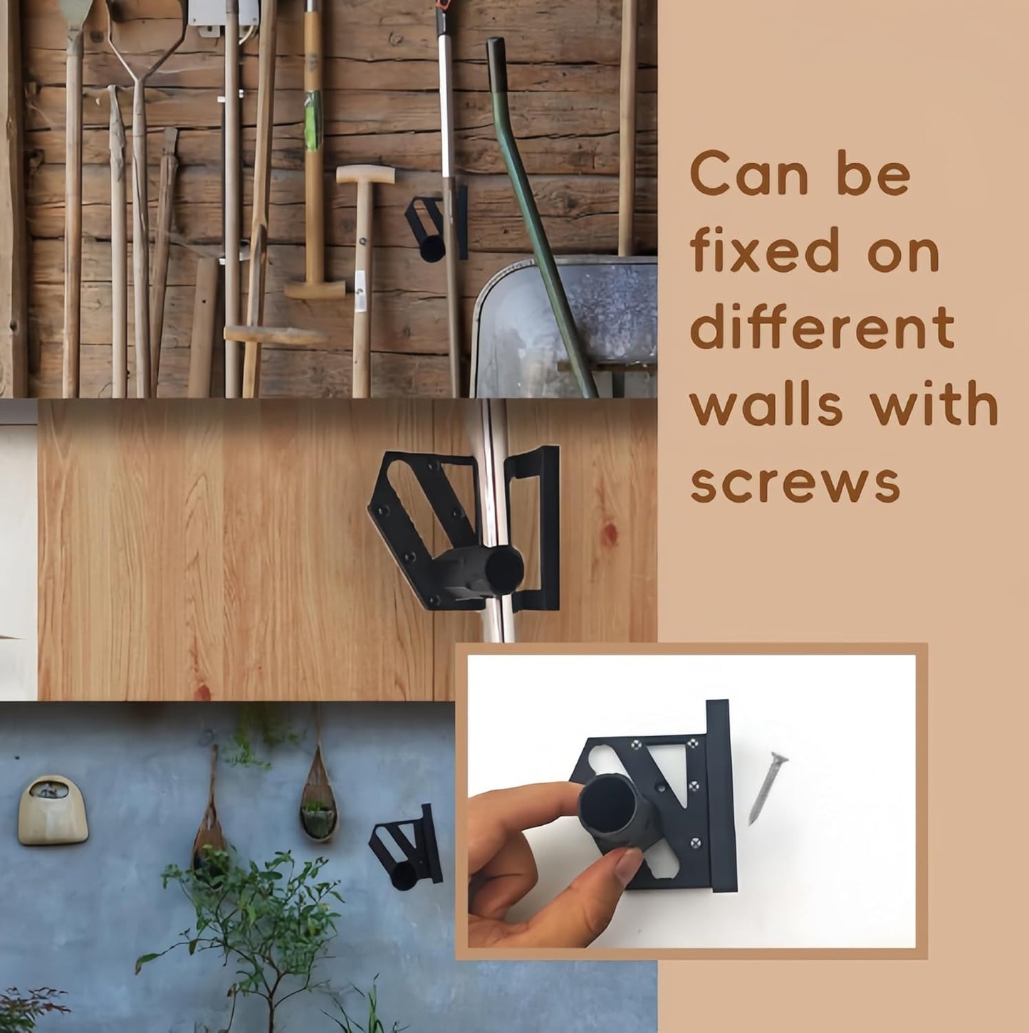 Garden Tool Rack Wall Mounted - Thickened ABS Plastic Organizer, Heavy Duty, 8 Nails Included, for Garage Kitchen Bathroom Storage