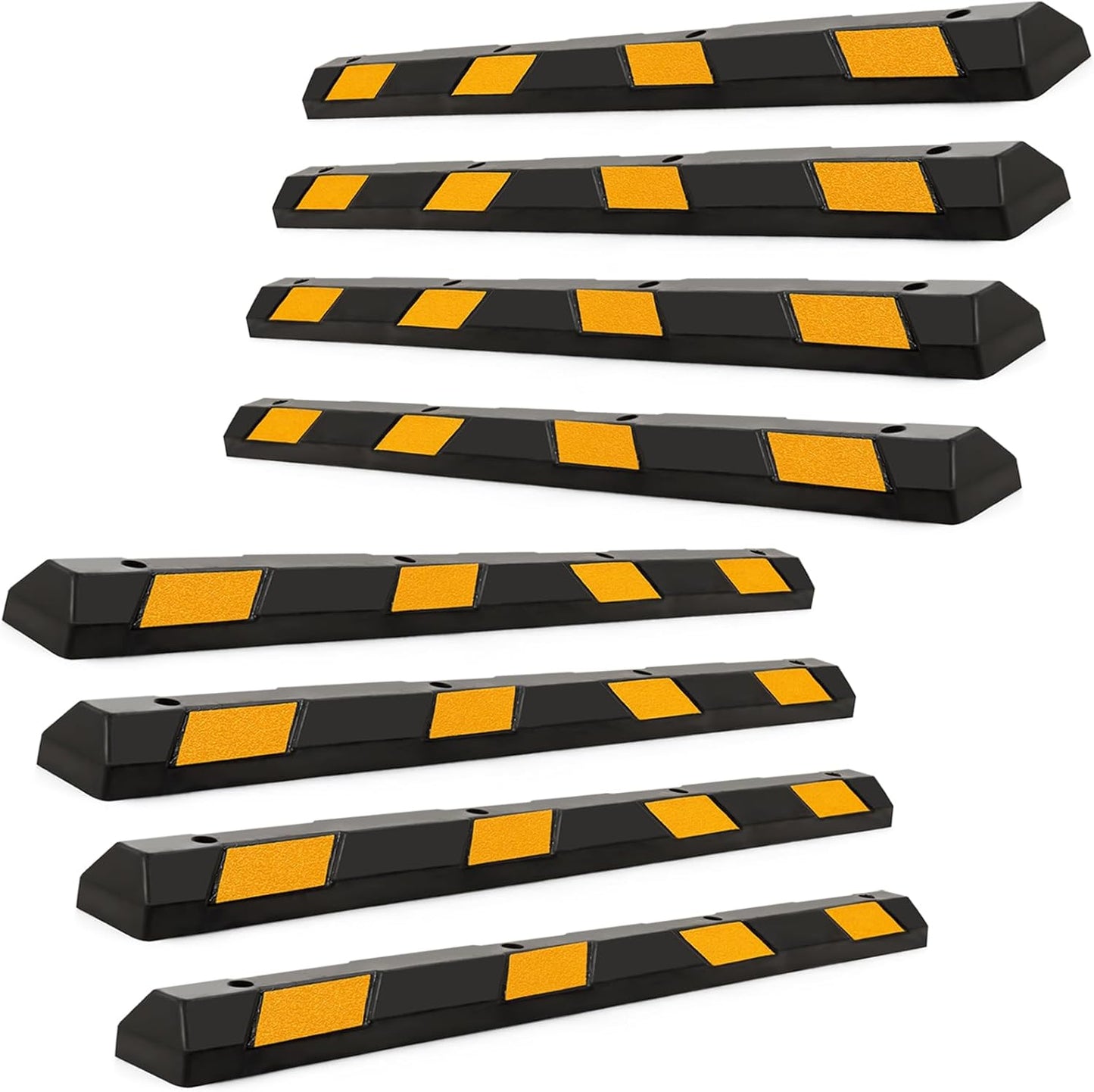 IRONMAX Parking Stopper for Garage, 72" Long Rubber Curb with Yellow Reflective Stripes, Heavy Duty Parking Block Garage Wheel Stop for Car, Truck, RV, Trailer (8 Pack)