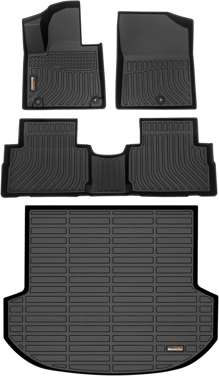 Binmotor-Floor Mats & Cargo Liner Set for Hyundai Santa FE 2021-2023 (Not Fit for Hybrid), Front & 2nd Row & Cargo Liner, TPE All Weather Mats Cargo Trunk Mat for Santa FE Accessories