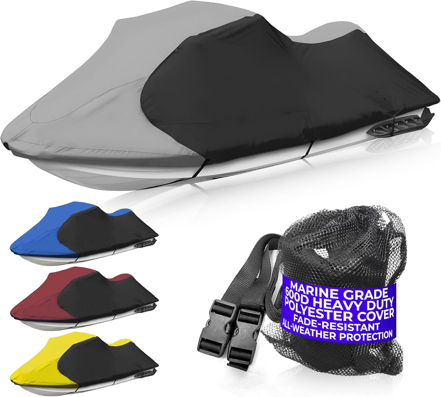 Trailerable Standup Jet Ski Cover, Waterproof Marine Grade 600D Heavy Duty Polyester PWC Cover Gray/Black Color