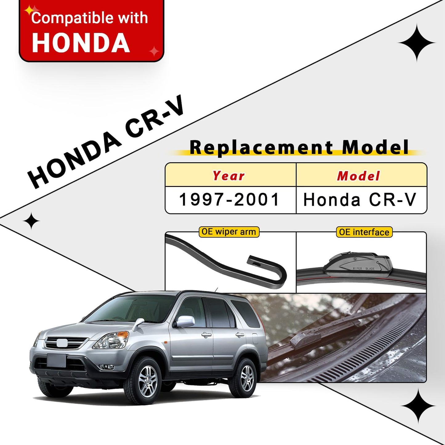 Windshield Wiper Blades Replacement for Honda CRV CR-V 1997 1998 1999 2000 2001 Original Factory Quality Front Rear Wipers Blade Set for My Car - 20" 19" 11" (Pack of 3)