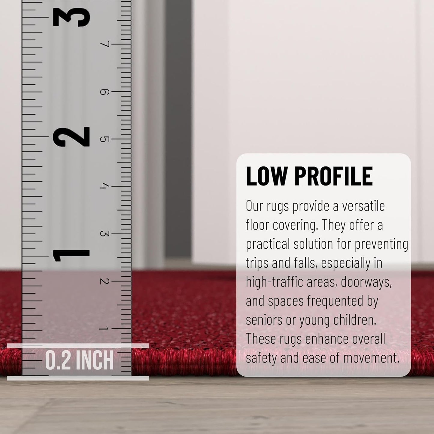 Ottomanson Hallway Runner Rug 1'10" x 12' Non Slip Solid Area Rugs Easy to Clean Laundry Rug Runner Durable & Pet Friendly Floor Carpet Runners for Hallways Entryway Living Room Kitchen, Red