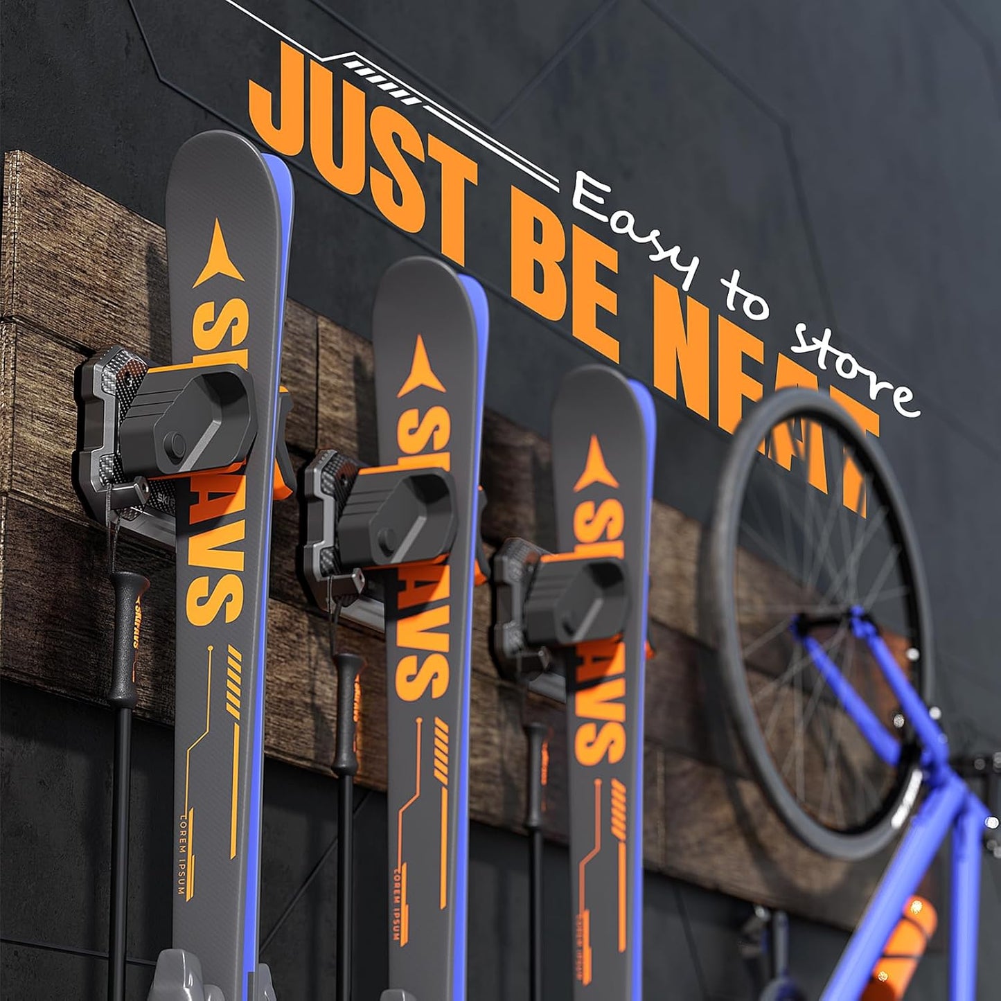 Ski & Snowboard Wall Rack for Garage - Fits Any Ski/board, Damage-Free Storage, Multi-color 4pck