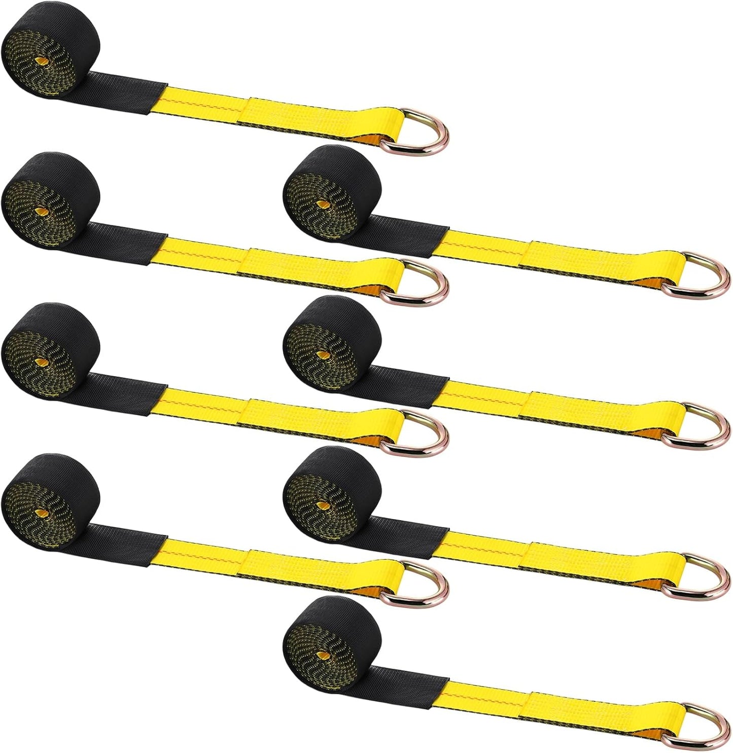 8 Pack 2'' x 12ft Tow Truck Straps Lasso Wheel Lift Straps Lasso Tow Strap with D Ring 11, 000 Lbs Break Strength Auto Tie Down Auto Hauler for Trailer Truck Tie