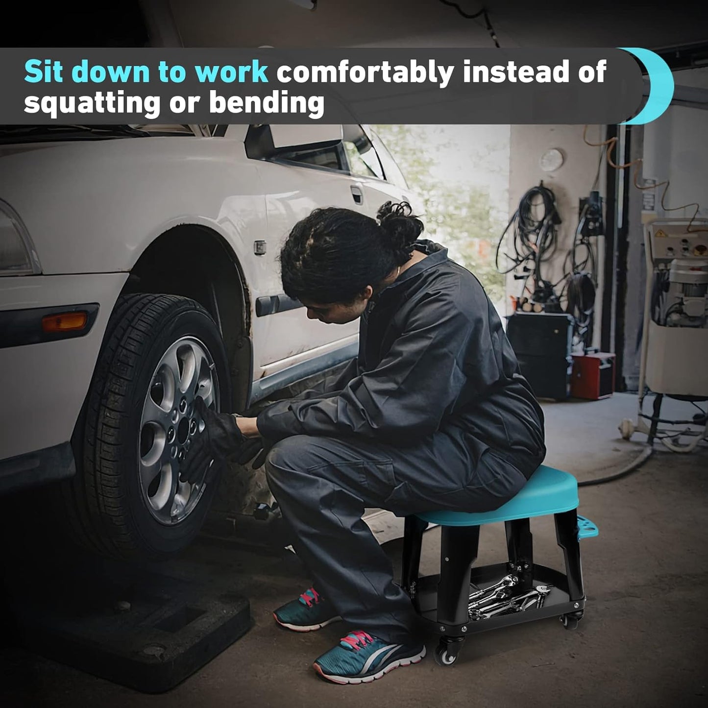 DURATECH Rolling Mechanic Stool, Shop Stools with 2 Inch Swivel Wheels, Heavy Duty Garage Creeper Seat with Tool Tray, 300 Lbs Loading Capacity(Tools Not Included)