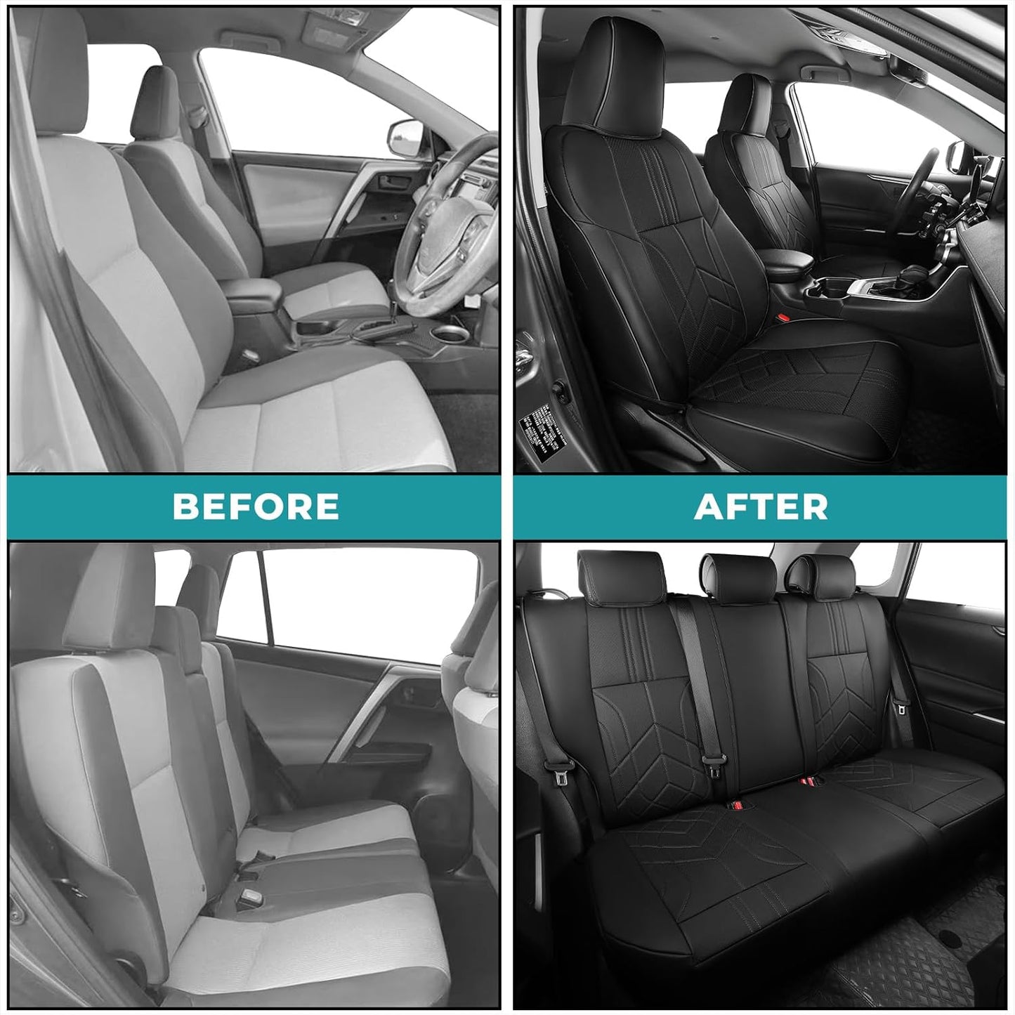 for Toyota RAV4 Seat Covers 2013 2014 2015 2016 2017 2018 RAV 4 XLE SE Limited Platinum Adventure (not for LE&Hybrid) - Custom Leather Car Seat Covers Full Set - Black