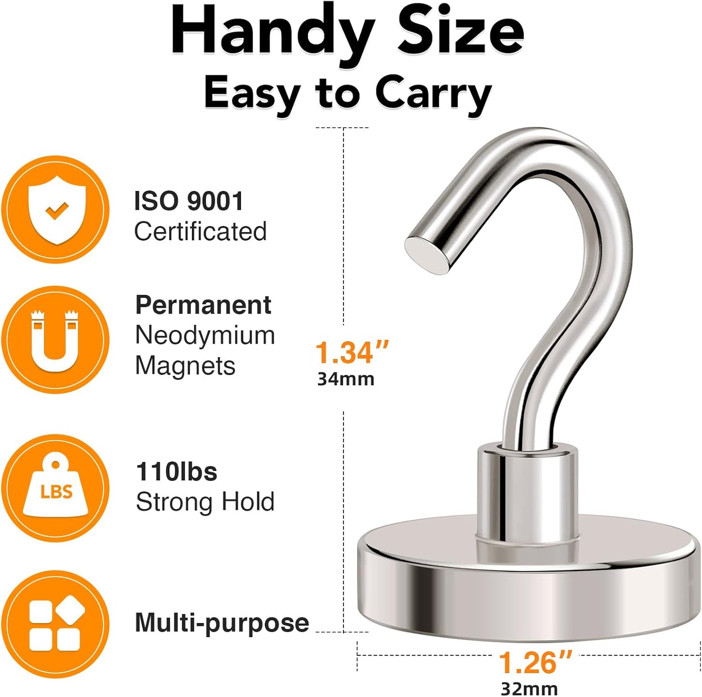 MIKEDE Magnetic Hooks Heavy Duty,110LB+ Strong Magnet with Hook, Super Neodymium Cruise Hooks, Locker Organizer Industrial Hooks for Hanging, Magnetic Hanger for Cruise, Grill - 8 Pack