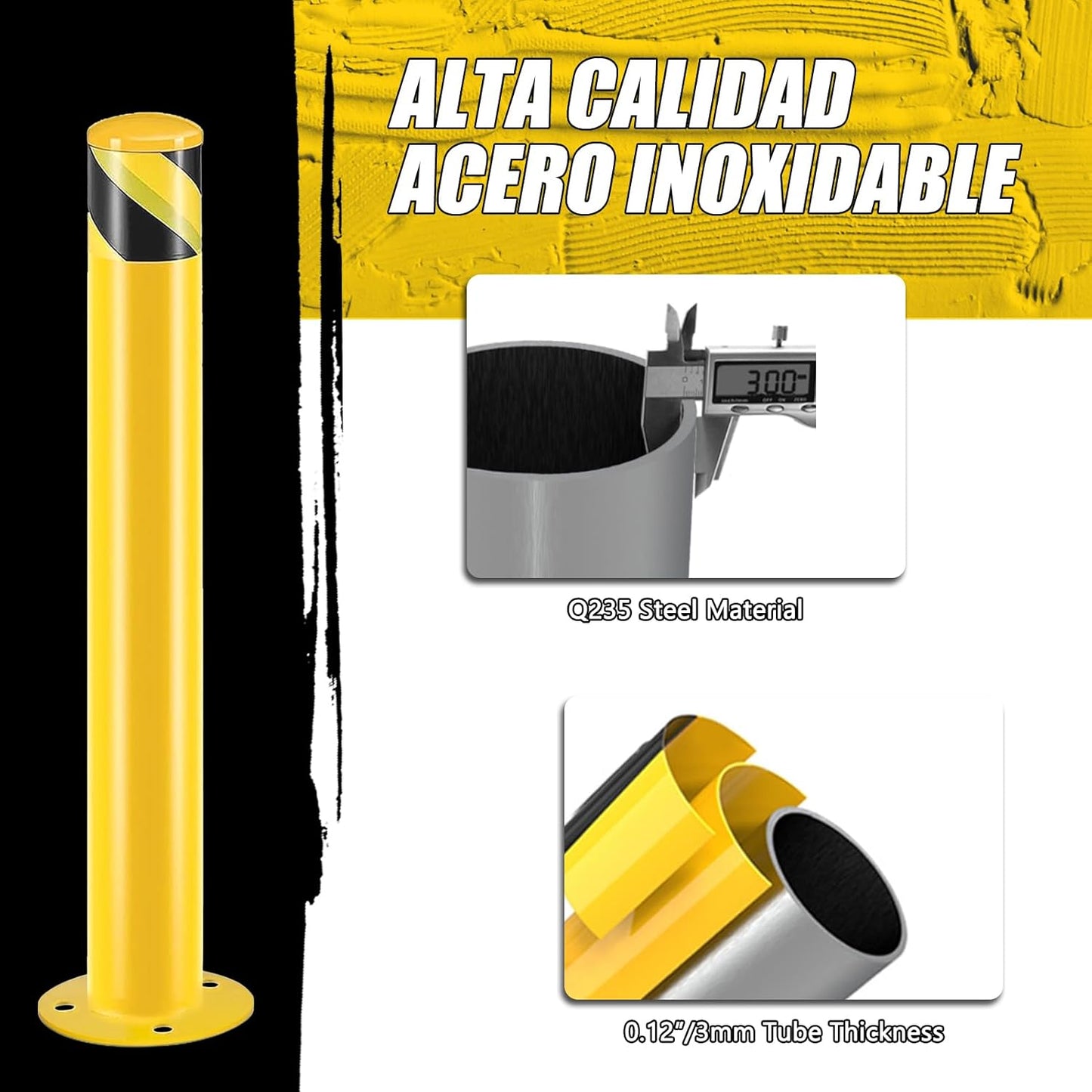 Safety Bollard Post, Steel Bollards,Parking Bollard, Yellow Powder Coated Safety Parking Barrier Post, for Traffic Sensitive Areas (6, 36"H*3.5"D)