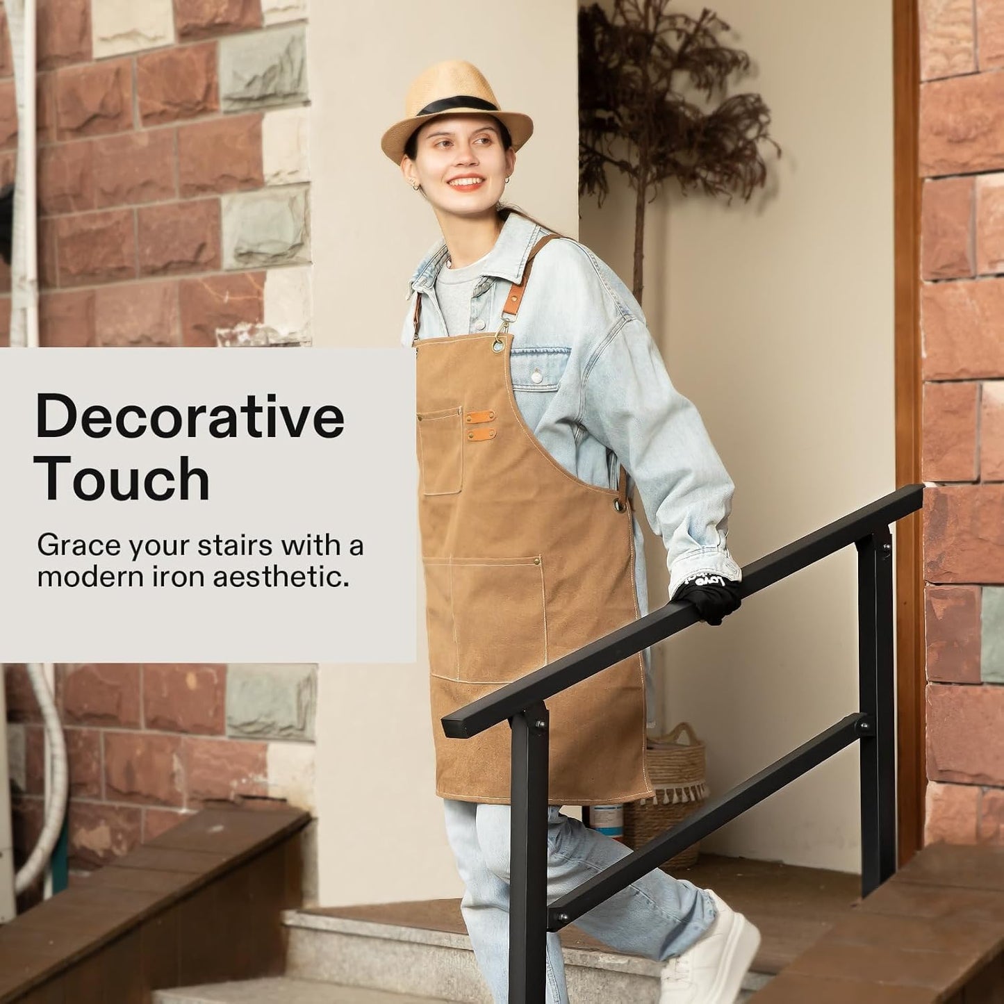 VIVOSUN 2-Pack Outdoor Handrail, 4 Step Stair Handrail, 54" x 36" Fits 1 to 4 Steps, Wrought Mattle Iron Handrail for Concrete Steps, Porch Steps, One-Step Assembly, 2 Packs, Black