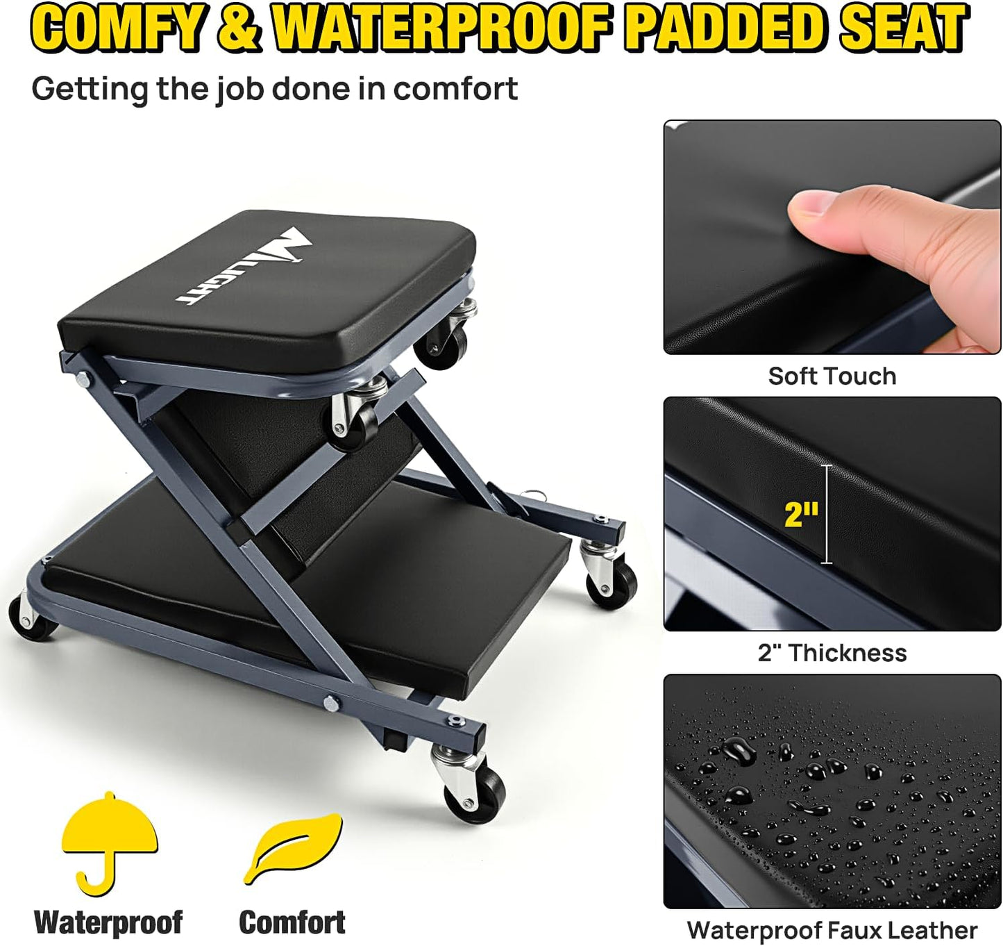 Nilight 36" Z Creeper - 2-in-1 Folding Rolling Mechanic Seat, 36 inches Adjustable Lay-Down or Sit Garage Chair, 300 lbs Capacity, Grey Black