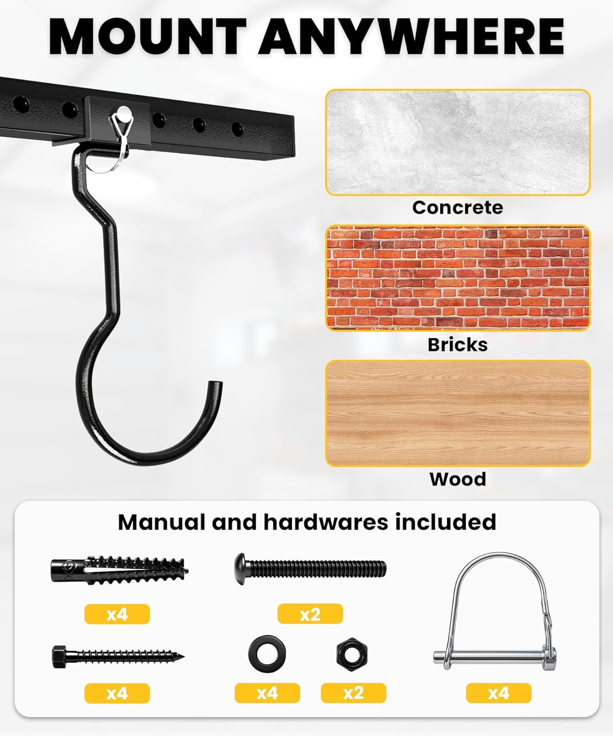 Bike Rack Celling Mount for Garage, Indoor Hangers Storage for 8 Bicycles, Heavy-duty Adjustable Bike Hooks for Garage Ceiling Support up to 640 lbs