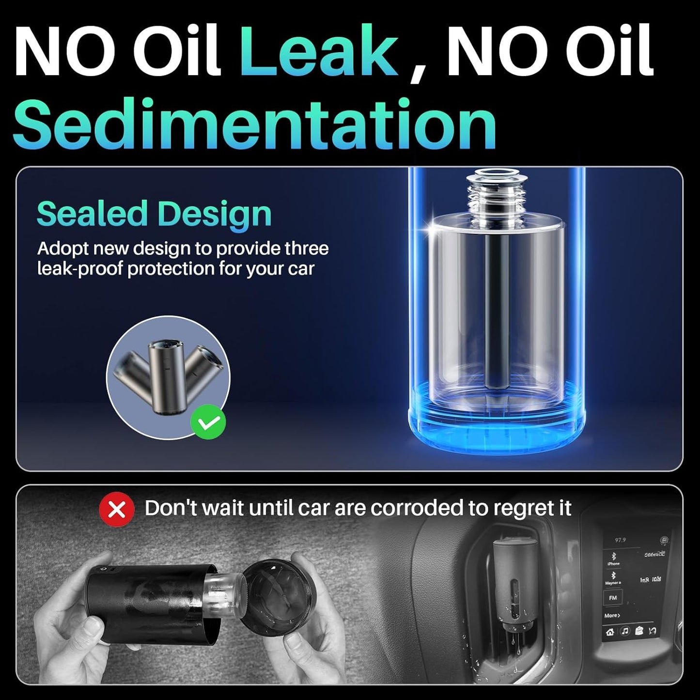 Smart Car Air Freshener Diffuser, Car Diffuser Air Fresheners Long Lasting with 100ml Capacity Essential Oil Last 6 Months, RGB Music Syncing Light, Auto On/Off, 5 Adjustable Car freshener, Cologne