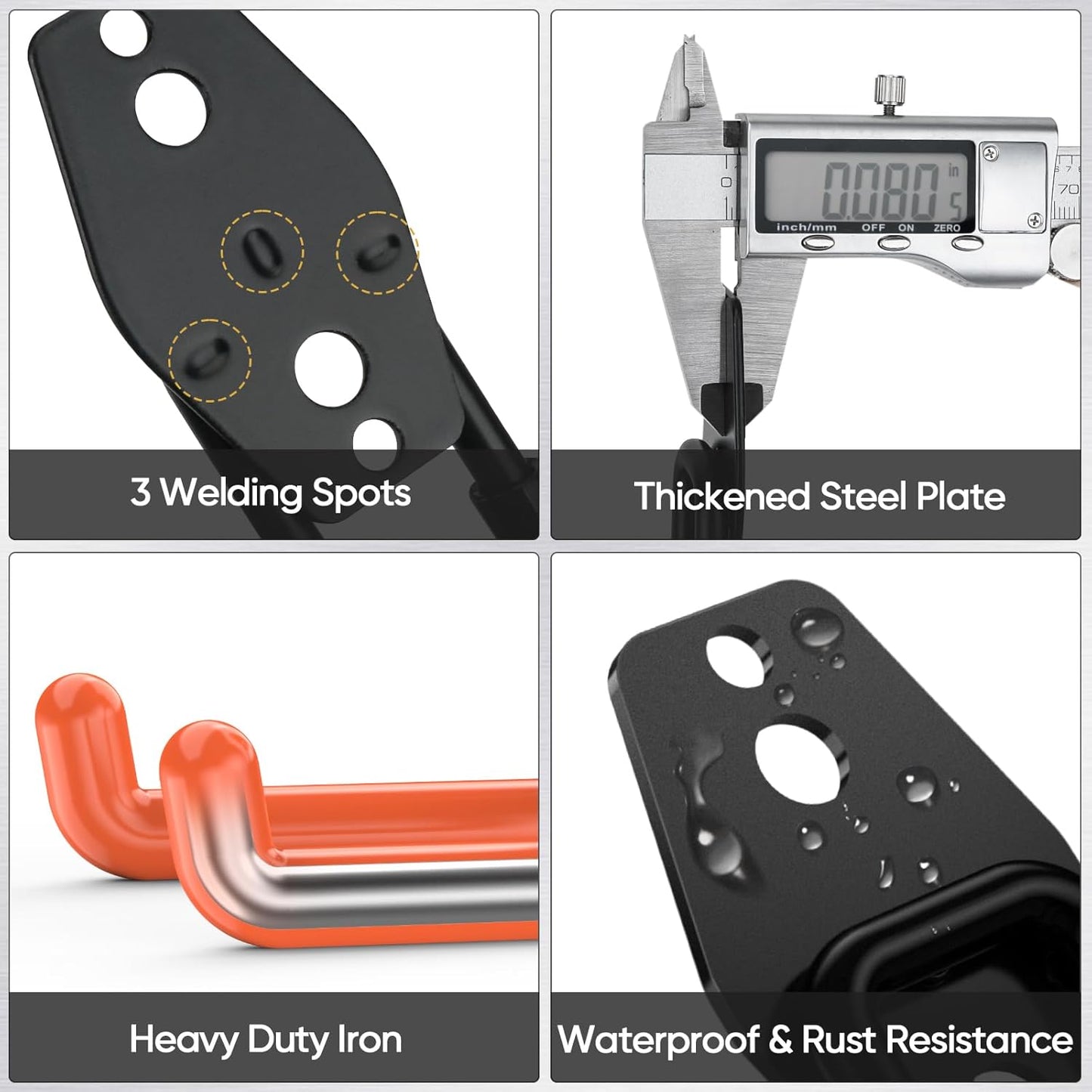 TICONN 12 Pack Heavy Duty Garage Hooks, Steel Utility Wall Storage Hooks, Wall Mount Hanger Organizer for Ladders, Bikes, Tools, Bulky Items (Set, Black)