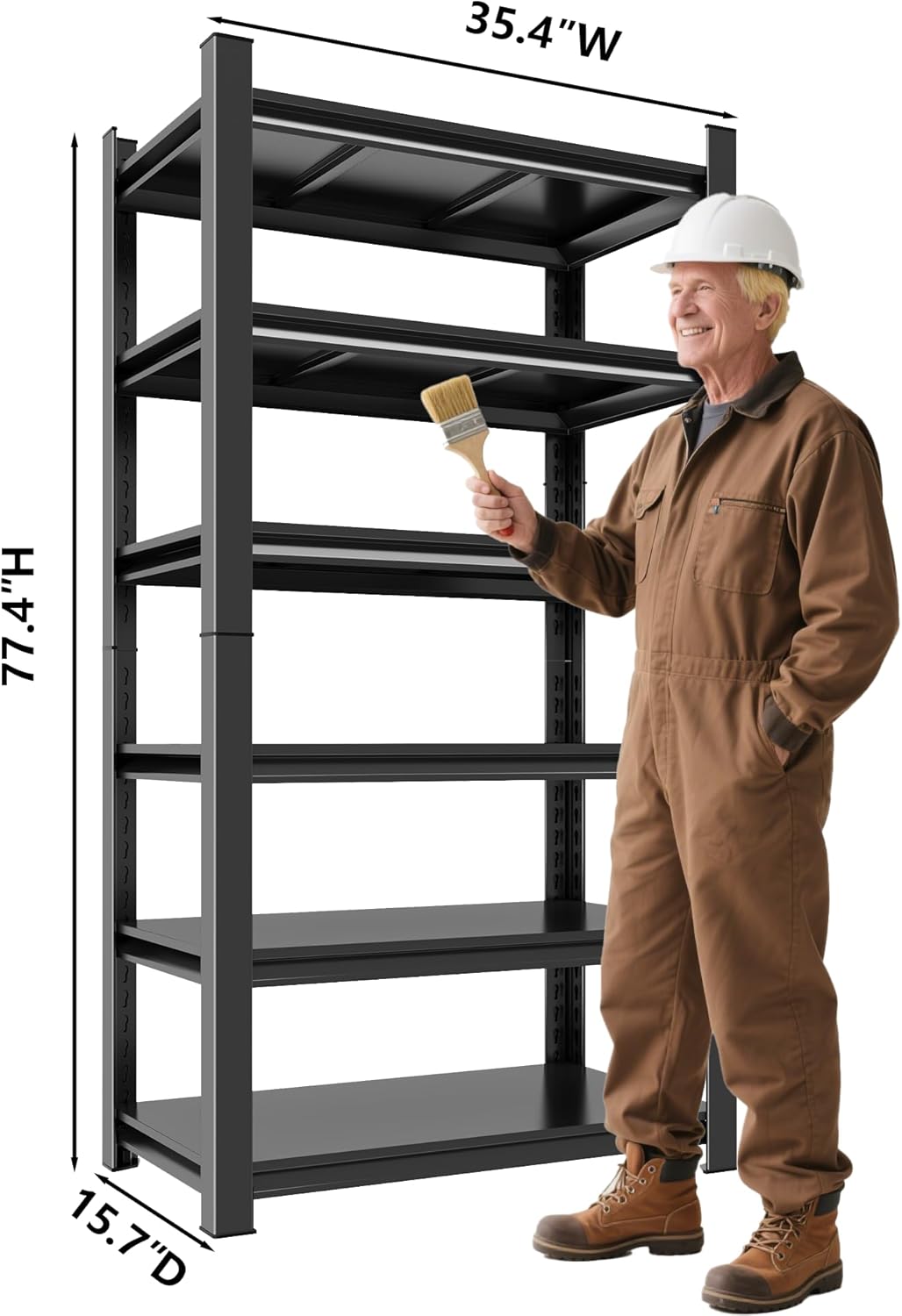 Simple Design, 500 lbs Load Capacity per Level, Free Height Adjustment Ready to Install, Basement, Garage, Warehouse Universal, Black (77.4 “H*35.4 ”W*15.7 "D)