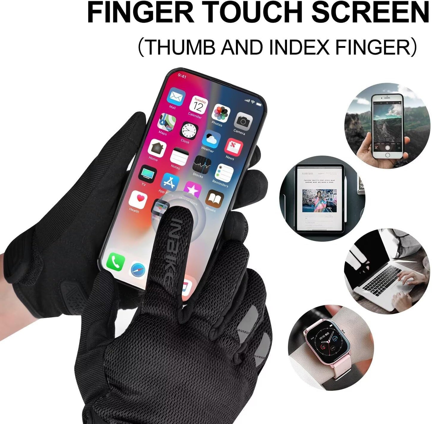 INBIKE Breathable Mesh Motorcycle Gloves for Men/Women, Shell Protection, Reflective, TPR Palm Sliders, Touchscreen Motorbike Gloves for ATV BMX MTB Riding