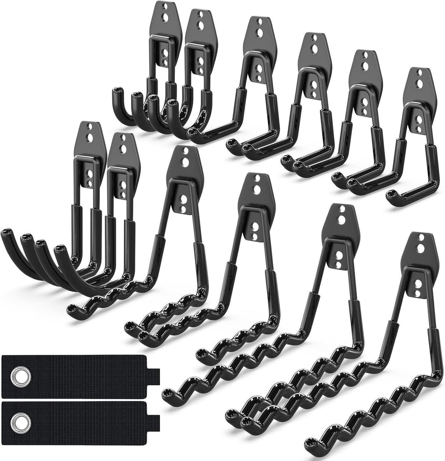 Garage Storage Hooks 14PC, Garage Wall Hooks with 1 Extra Round Strengthen Welding Spot for Hanging & Organizing Shovel, Rake, Chair, Hose(Black)