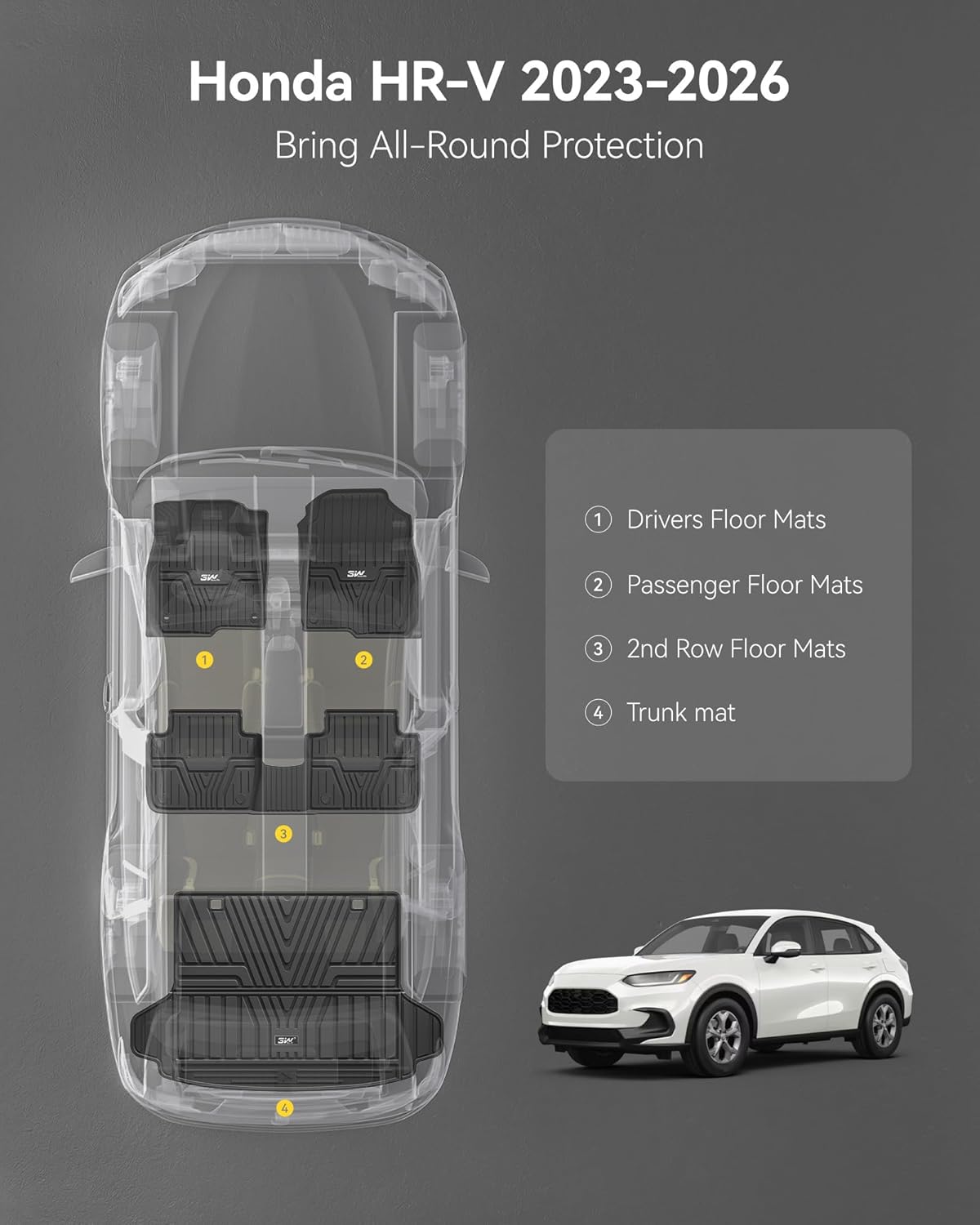 3W Floor Mats & Cargo Liner Fit for Honda HR-V 2023 2024 2025 & Acura ADX 2025, Honda HRV Accessories TPE Custom Fit Floor Liner and Cargo Liner Mat (Include Hybrid) (Not fit Premium Audio System)