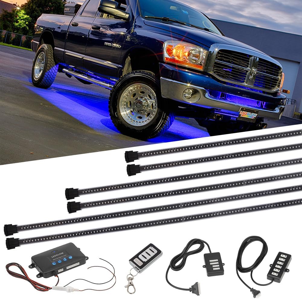 LEDGlow 6pc Million Color Multi-Color Truck LED Neon Underglow Accent Lighting Kit - 18 Solid Colors - 12 Patterns - Music Mode - Rigid Multi-Color Underbody Tubes - Includes Control Box & Remote