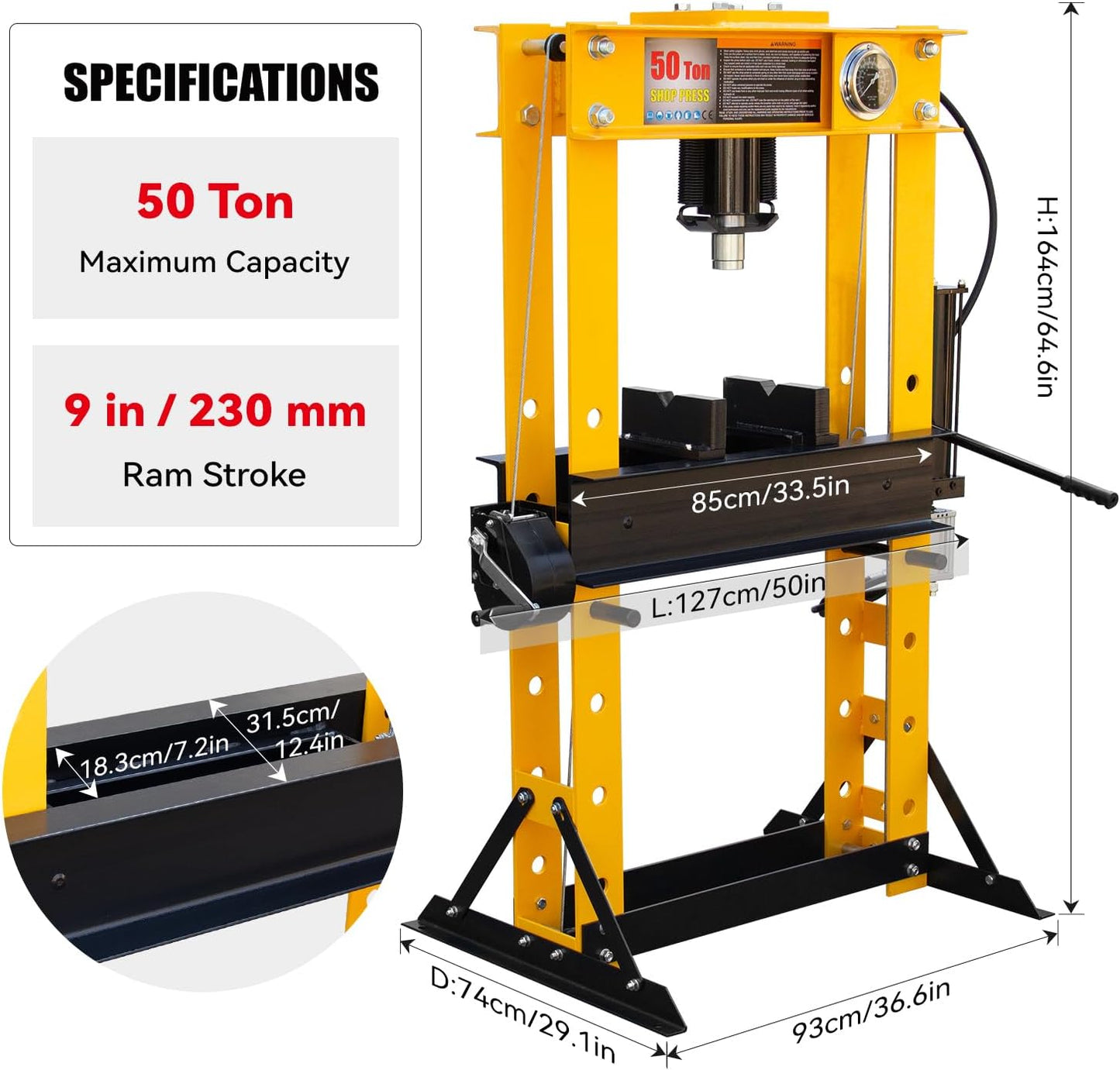 50T Hydralic Shop Press H-Frame Garage/Shop Floor Press with Floor Press Plates