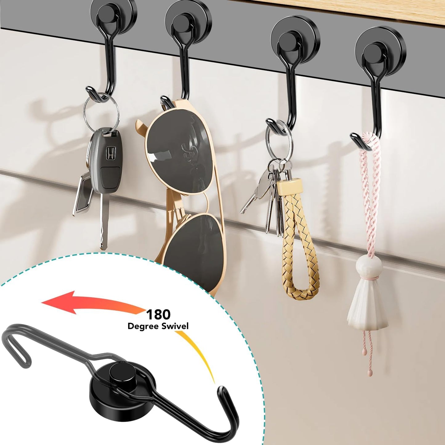 DIYMAG Black Magnetic Hooks, 40LBS Strong Magnetics Heavy Duty, Magnet Hook with Metal Hanger for Hanging Refrigerator Home Kitchen Office, 8Pack