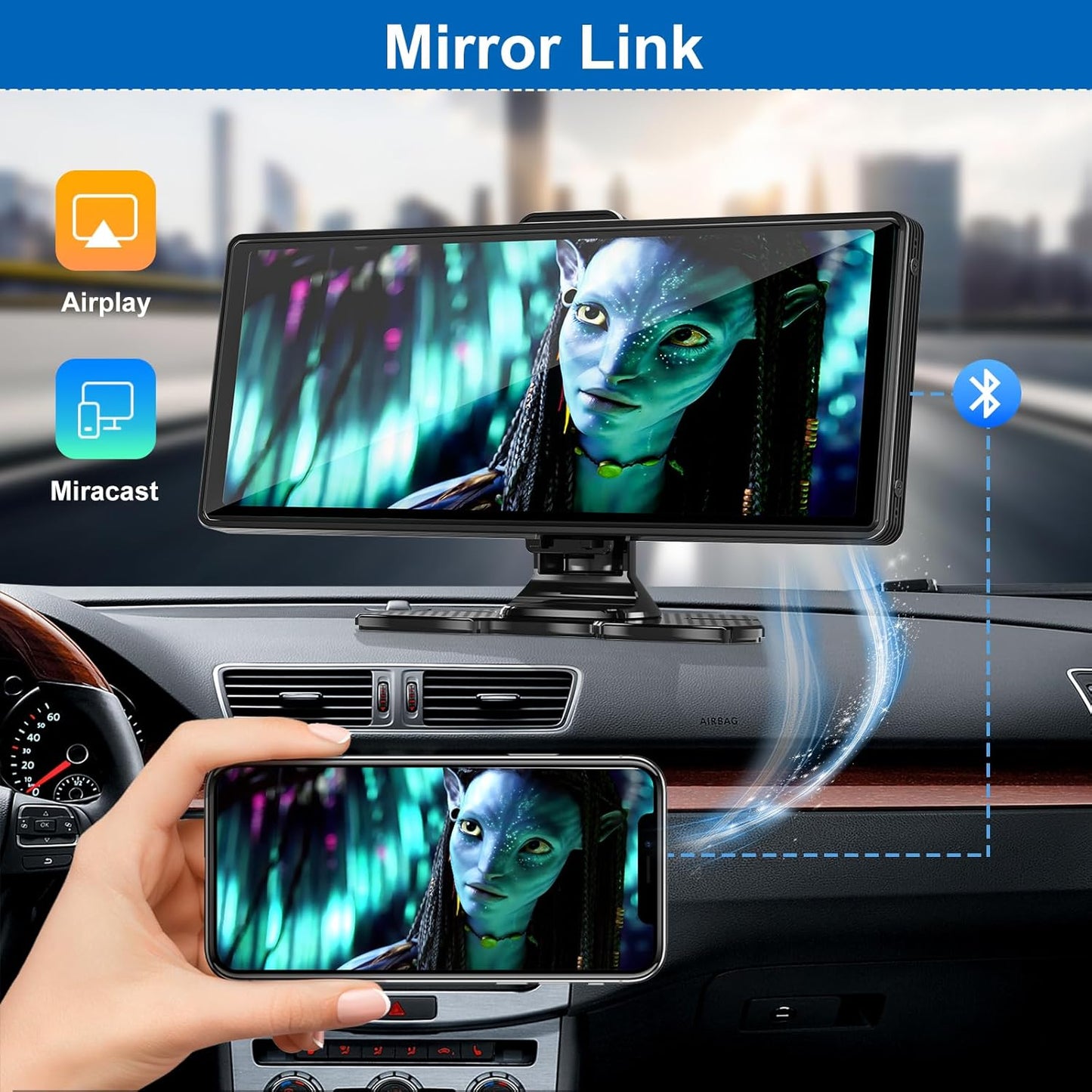 Carplay Screen for Car,10.26" HD IPS Wireless Portable car Stereo for Apple Carplay&Android Auto,Car Audio Receivers with 4K Dash Cam/1080P Rear Camera,GPS Navigation,Mirror Link,FM,Voice Control